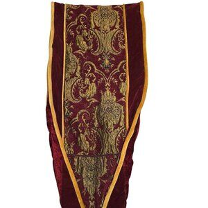 Vintage Winward Holidays Burgundy Red Gold Brocade 90" Table Runner Gem Accent
